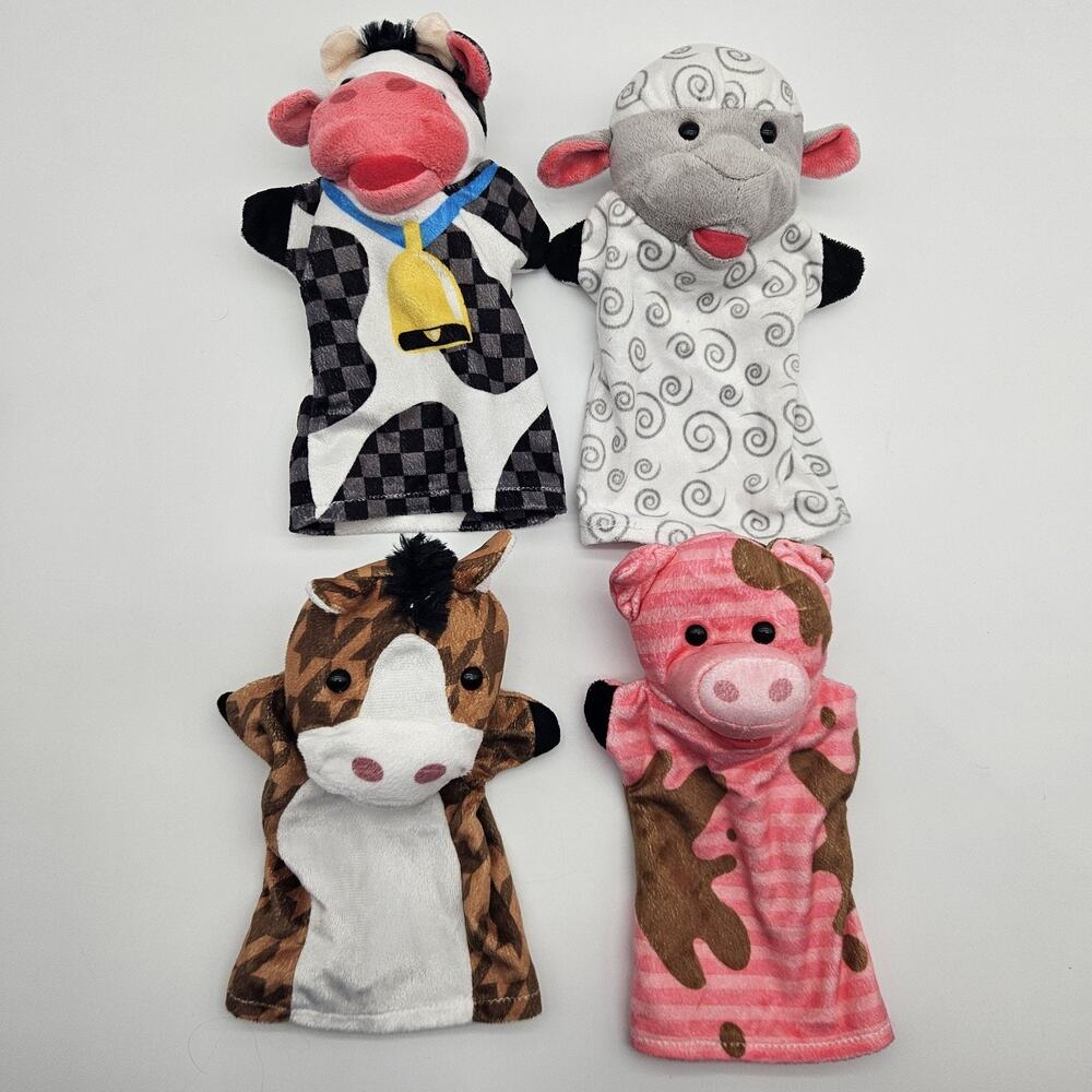 Melissa & Doug Farm Animal Hand Puppets Set Cow Horse Sheep Pig Plush Toy 10"